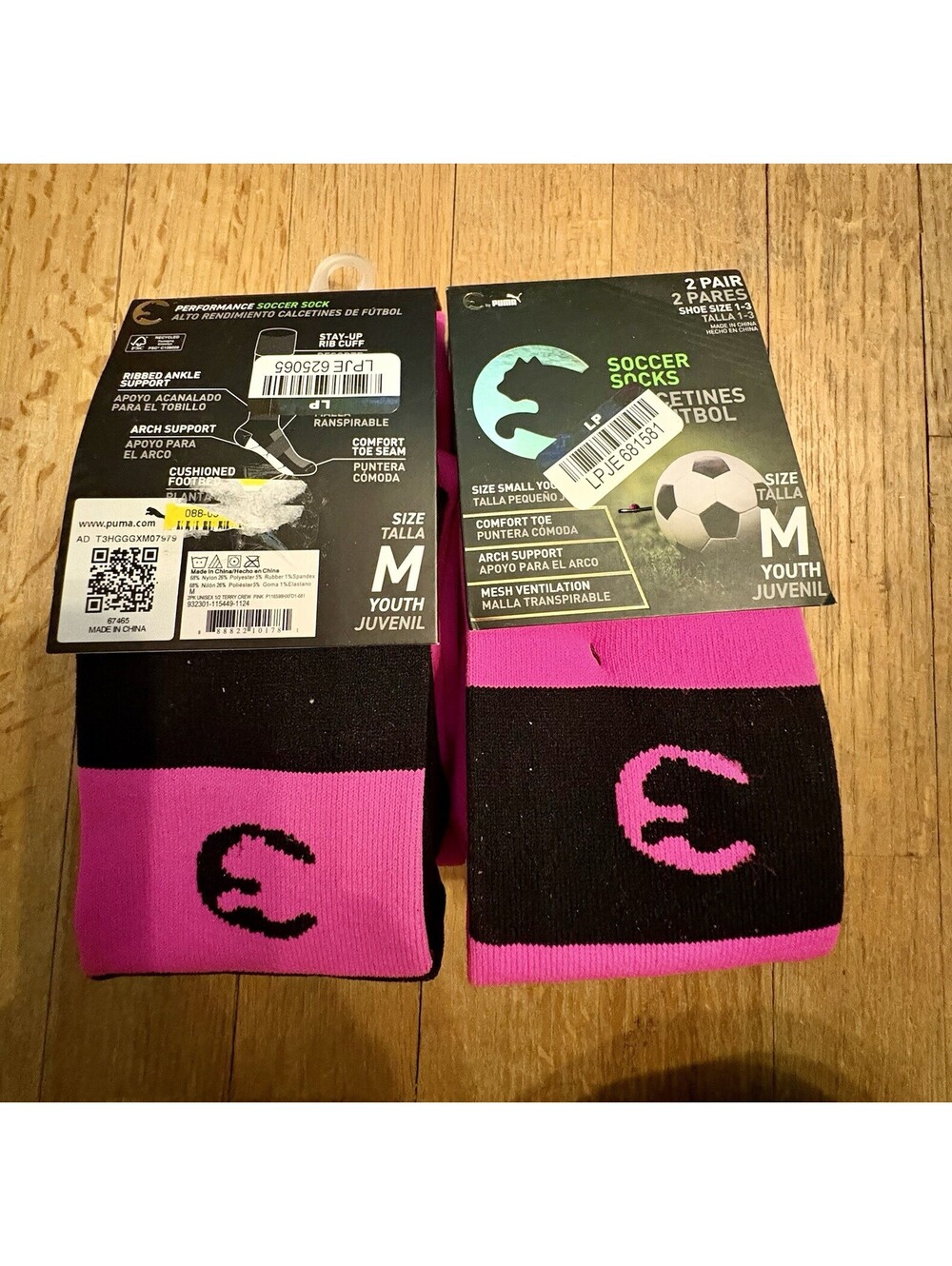 2 Packs NEW Puma Procat Soccer Socks Youth Sz M 2 Pr Pk Black/pink 4 Pair Total